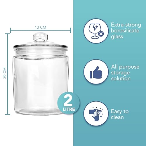 HEFTMAN Glass Jar with Lid - 2 x 2 Litre Clear, Empty Sweet Jars with Airtight Push-Top Lid - Sturdy Glass Apothecary Jars for Sweets, Coffee, Sugar, Laundry Pods Storage Container (2 Pack) - Cosy Home Interiors HEFTMAN Glass Jar with Lid - 2 x 2 Litre Clear, Empty Sweet Jars with Airtight Push-Top Lid - Sturdy Glass Apothecary Jars for Sweets, Coffee, Sugar, Laundry Pods Storage Container (2 Pack) - Image 2