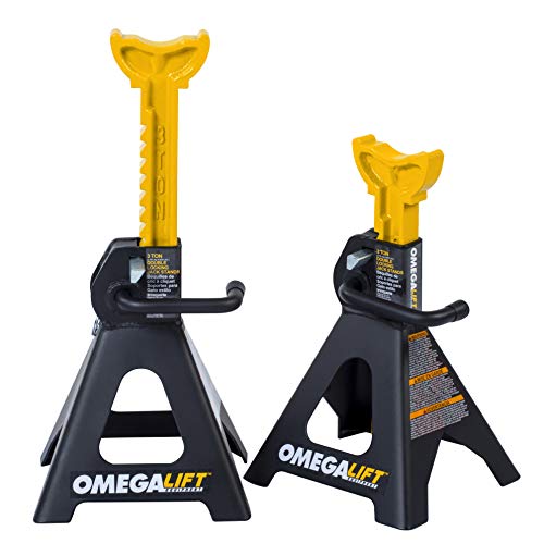 Omega Lift 32038 3 Ton Jack Stands Pair - Heavy Duty Double Locking Pins - Handle Lock and Mobility Pin for Auto Repair Shop, Black/Yellow by Omega Lift - Used condition - Image 3