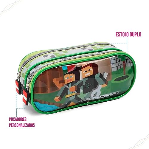 Kit Escolar Infantil, Mochila de Rodinha, Lancheira e Estojo - Gamecraft [Shaolong]