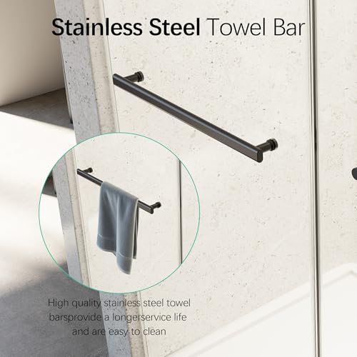 Image of 46-48 inch W x 76 inch H Soft-Close Frameless Double Sliding Shower Door, Bathroom Shower Glass Doors with 5 /16 inch (8mm) SGCC Tempered Glass and Stainless Steel Handle, Easy to Install, Matte Black