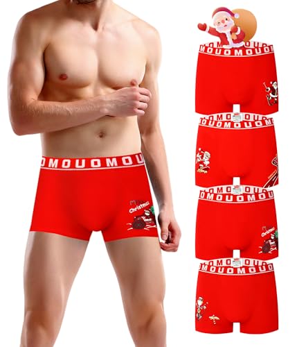 Lot de 4 Boxers en Coton pour Homme – Boxers de Noël, Coupe régulière, sous-vêtements Doux et Respirants pour Tous Les Jours (5158, 3XL)