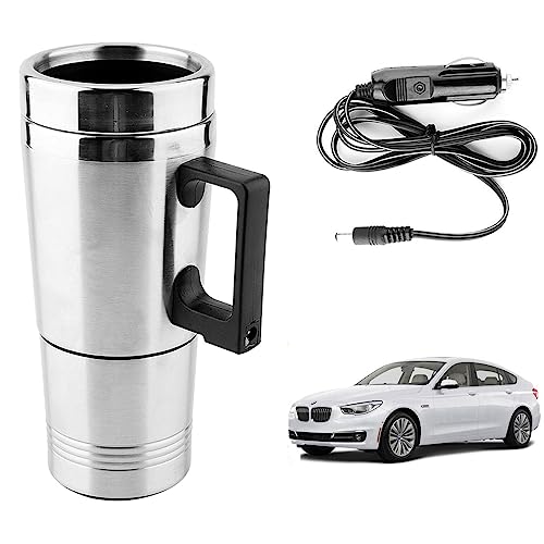 Image of Oshotto 12V Stainless Steel Car Heating Kettle /Mug, Travel Friendly electric Tea /Coffee maker Compatible with BMW 5GT (300ml) - Silver