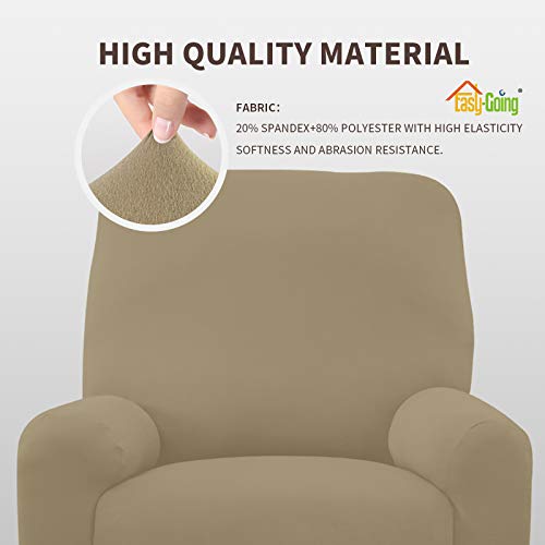 Image of Easy-Going 4 Pieces Microfiber Stretch Recliner Slipcover - Spandex Soft Fitted Sofa Couch Cover, Washable Furniture Protector with Elastic Bottom Kids,Pet (Recliner,Tan)