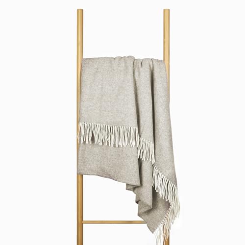 Manta Lana Merino 140x200 con 10% Cachemira – Manta Cálida para Cama y Sofá, Cubrecama Invernal con Flecos, Elegante Plaid para Sofá y Sillón – Nostra Andora
