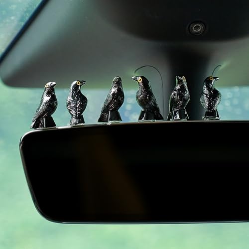 Rislobx Halloween Crow Car Dashboard Decor 12 PCS Horror Raven Car Dash Decorations Goth Rear View Mirror Ornament Interior Accessories for Home Office