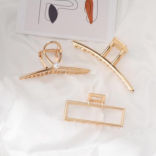 Mehayi 3 peças de grampos de cabelo grandes de metal para cabelo grosso e pesado, grampo de mandíbul