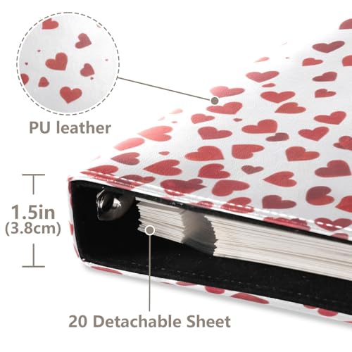 Álbum de fotos autoadhesivo DIY Scrapbook en cuero PU rojo con diseño de corazones y anillos 3 argollas, 40 páginas, 8x10 pulgadas miniatura 4