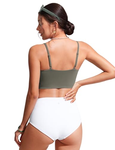 Image of CRZ YOGA V Shaped Longline Bikini Tops | Built-in Pads, A-D Cup, Cropped, Adjustable Spaghetti Straps, Swim, Bathing Suit for Women