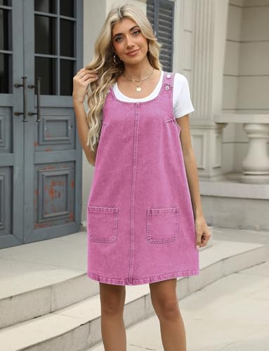 Image of Overall Dress for Women Denim Dress Denim Overall Round Neck Skirtall Jean Dress Denim Jumper Dress Pinafore