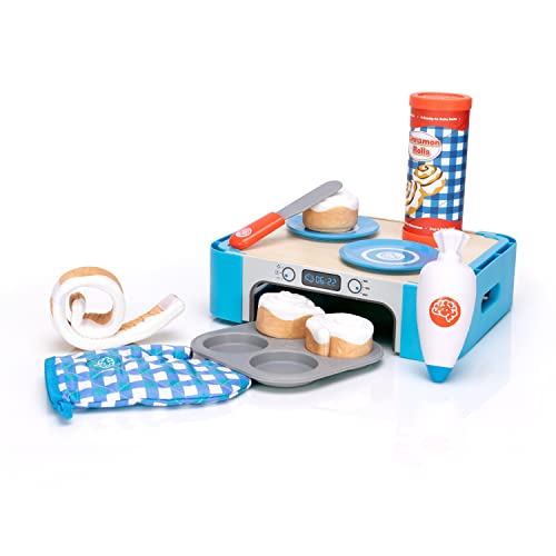Image of Fat Brain Toys Pretendables Cinnamon Roll Set Pretend Playset | Play cooking set with pretend oven, built-in storage. Imaginative play, creativity. Toddlers, preschoolers, ages 3 and up.
