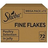 Sheba Fine Flakes in Jelly – Poultry Collection – Wet cat food pouches for adult cats – 72x85g pack