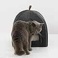 Bedsure Cat Cave Bed Igloo - Small Cat Tent Bed House with Removable Washable Cushion Pillow Foldable Portable Pet Bed, Dark Grey, 35x35x38cm