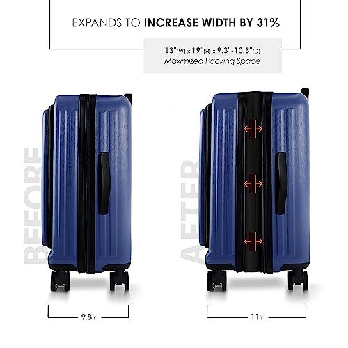 Image of 22 Inch Carry On Luggage, Carry On Suitcase with Wheels, Hardside Luggage Carry-On, Expandable Navy Small Suitcase, Hard Shell Carry-on Luggage, Spinner Luggage with Cosmetic Bag