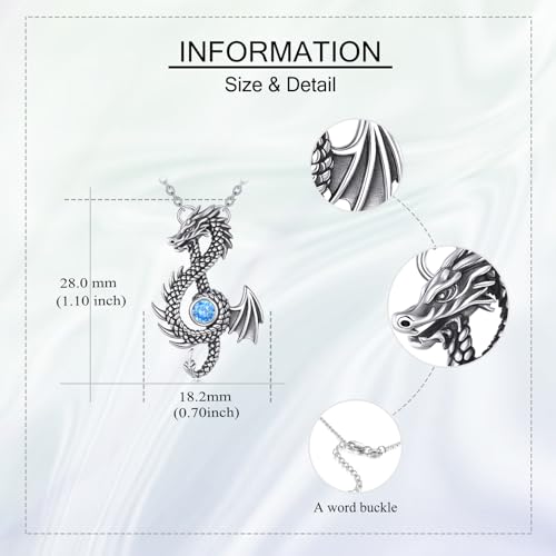 YAFEINI Dragon Necklace 925 Sterling Silver Dragon Pendant Necklace Vintage Jewelry Gifts for Women3