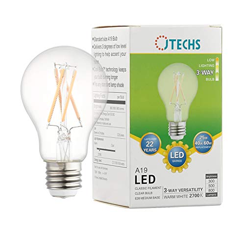 JTECHS Bulbs, LED 60pk, 25W, Warm White 2700K, Dimmable, A19, E26 Medium Base, Clear Bulb