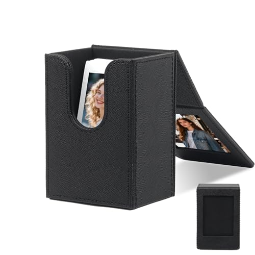 MaehSab Estojo Porta-Fotos Em Couro Pu – Compatível com Filmes 2X3 para Fotos Tamanho Mini (54X86Mm), Comporta 50 Fotos, Caixa de Armazenamento Portátil com Bolso – Preto