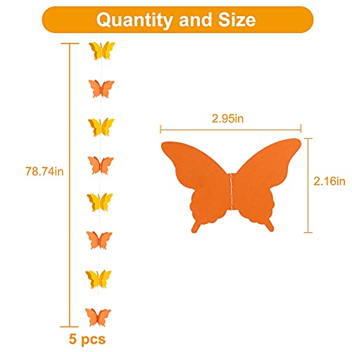Image of BEISHIDA 5 Pieces 3D Orange Butterfly Paper Garland Hanging Decorative Banner for Home Ceiling Decor Birthday Party Baby Shower Wedding Theme Showcase Decoration Supplies Total 393 Inch Length