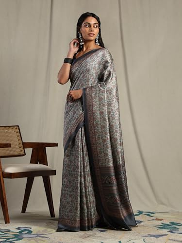 Image of Garden Vareli Pashmina Saree With Unstitched Blouse Piece