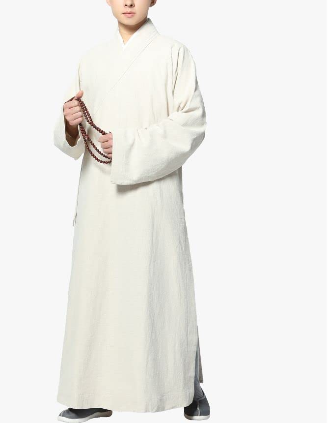Unisex All Seaso Zen Lay Clothing Buddha Gown Frock Shaolin Monk Kung Fu Suits Meditation Robe (Color : Beige White, Size : Small)