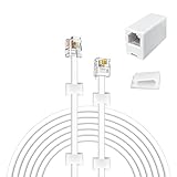 YOLISTIC 50 Feet Telephone Cable(RJ11 6P4C Plug) Include 1 in-Line Couplers(Double RJ11 6P4C Female) and 30 Cable Clips, White
