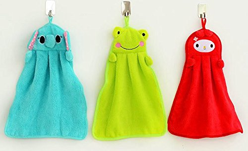 Ning Store Kids Hand Towel, 5Pcs Candy Color Animal Hanging Wipe Towel For Kids, Soft, Absorbent #TOP2