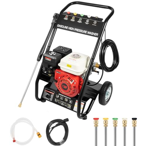 awolsrgiop Nettoyeur Haute Pression à Essence, 7.5CV 2200 PSI Haute Pression à gaz, Moteur 4 Temps Essence, Débit 2.3 GPM, avec 5 Buses et Tuyau 8 m, pour...