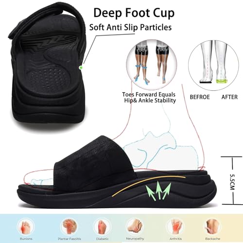 Image of Vogana Sandals for Men Adjustable Width Slides Arch Support Orthopedic for Diabetic Plantar Fasciitis Swollen Feet Pain Relief Neuropathy