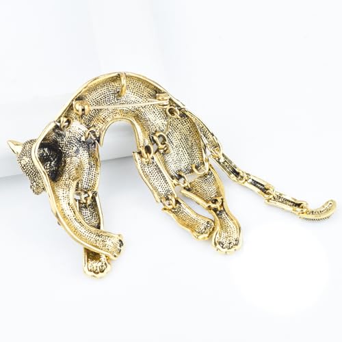 Image of Vintage Crystal Shell Leopard Brooch Lapel Pin Breastpin Rhinestone Animal Jewelry for Men Women