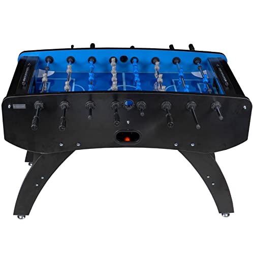 RAMROXX Fußball Tischkicker Profi Schwarz mit Glasspielfeld Figuren Blau Grau 85kg – Bild 3