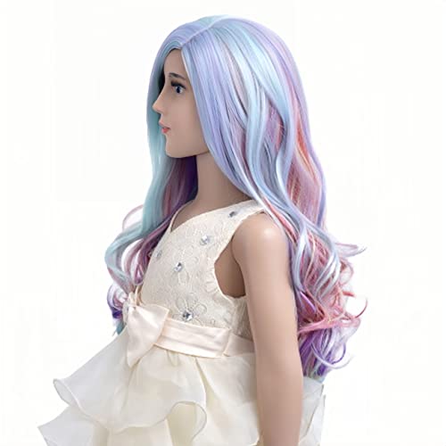 Image of PATTNIUM Child Kids Rainbow Wigs Long Curly Wavy Colorful Wig Multicolor Wig for Girls Synthetic Cosplay Party Halloween Wigs(Rainbow)