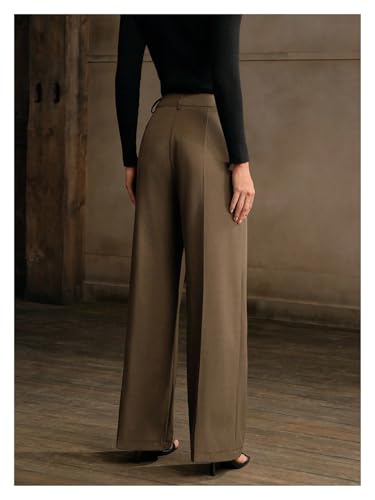 Women Casual Solid Color Asymmetrical Drape Straight Leg Office Pants Work Pants2