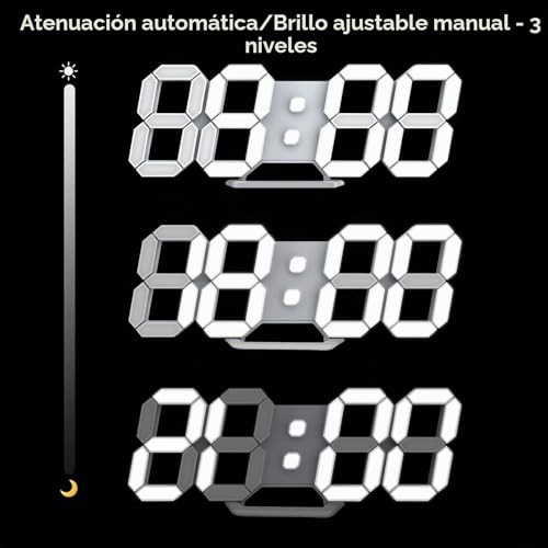 Reloj de pared digital LED 3D Deeyaple con memoria para cortes de luz y mando 6