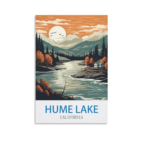 Toile Hume Lake California poster vintage idéal pour habiller un dortoir