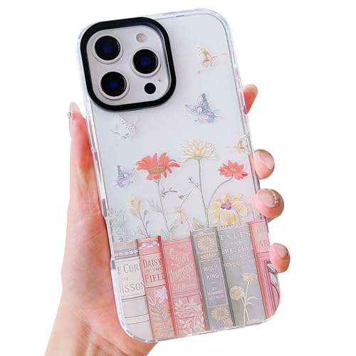 Coque iPhone 16 Pro Max vintage livre et papillon transparente anti-choc fleur sauvage