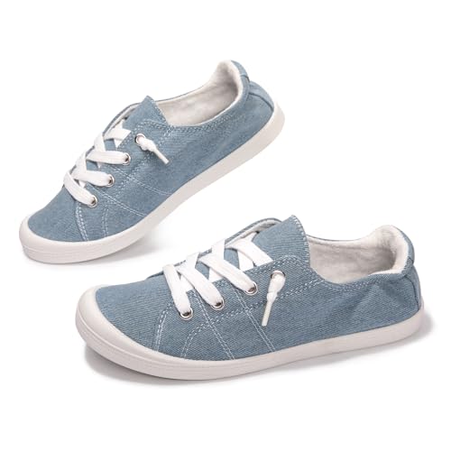 Women's Slip On Canvas Sneaker Low Top Casual Walking Shoes Classic Comfort Flat Fashion Sneakers Denim Blue 09