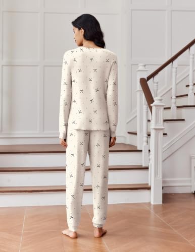 Ekouaer Womens Pajamas Set Long Sleeve Loungewear Soft Joggers with Pockets - image 3