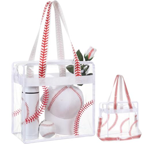 SilTriangle Baseball Clear Tote Gift Bag 11.8x11.8x5.9 Inch Stadium Approved Waterproof Purse with Adjustable Strap for Women Mom(Baseball)