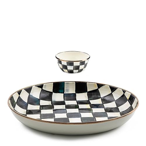 MACKENZIE CHILDS Chip-and-Dip Serving Set, Abundant Bowl and Pinch Bowl Set, Black-and-White Courtly Check