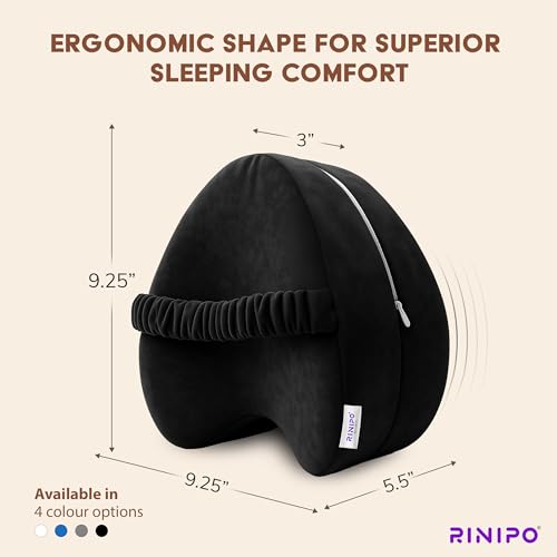 Image of Orthopedic Knee Pillow for Side Sleeping Black- (2 Years Warranty) Adjustable Strap, Memory Foam with Washable Zip Cover, Pain Relief, Hip, Back Knee Support, Knock Knee Pillow for Leg Support