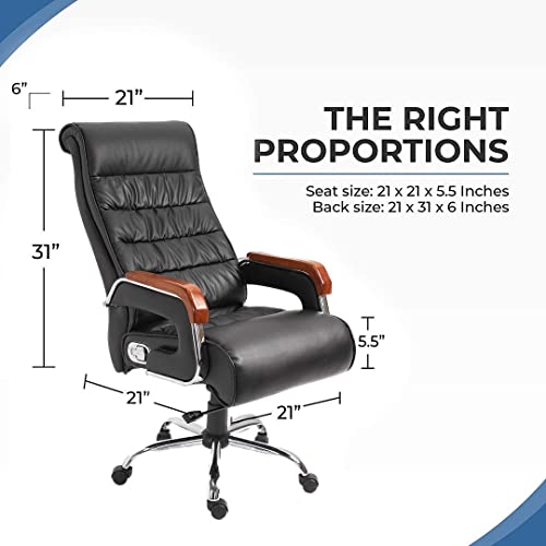 Halter Executive Office Chair High Back Reclining Executive Desk Chair, Bonded Faux Leather Adjustable Chair, Steel Chrome Base And Wooden Armrest, Black #TOP2