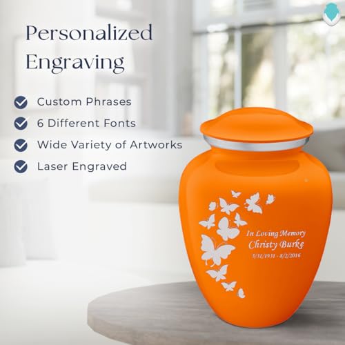 Image of Geturns - Adult Custom Butterfly Cremation Urns for Human Ashes I Burnt Orange Large Funeral Urn for Female and Male I 200 lbs