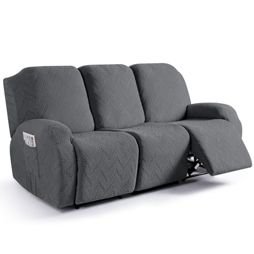 Image of Ruaozz Recliner Sofa Covers Recliner Chair Covers Couch Covers for Reclining Couches with Pockets Washable Furniture Protector with Elastic Bottom (3 Seater, Dark Gray)