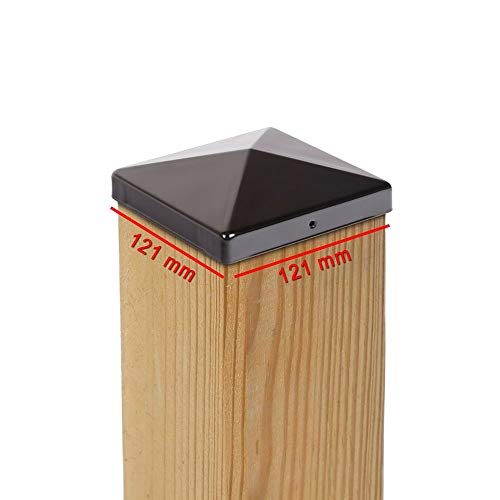 2x PFOSTENKAPPE PYRAMIDE STAHL SCHWARZ PULVERBESCHICHTET 121 x 121 MM