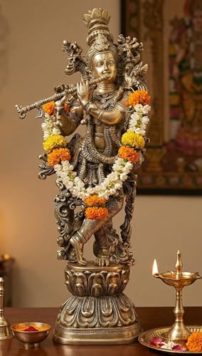 Estatua de Lord Krishna de bronce de 29 pulgadas miniatura 2