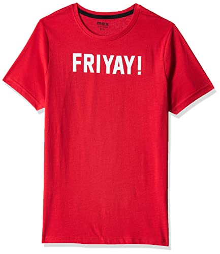 Image of Max Boys Pure Cotton Typographic Printed Knit Regular Fit T-Shirt