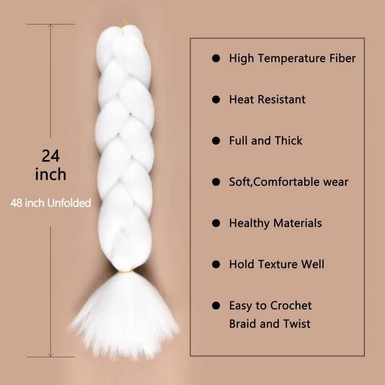 Miniatura 2 de Cabello trenzado blanco preestirado para trenzas, 3 piezas de trenzas jumbo, extensiones de cabello falso, 3.53 ozunidad, cabello sintético trenzado