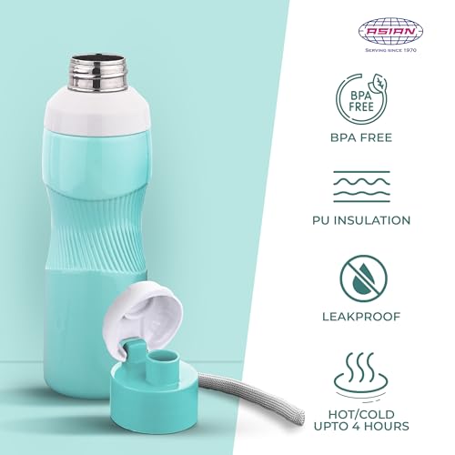 Image of Asian Thumb Grip Insulated Water Bottle 700ml | Steel Inner Flask for Hot & Cold Drinks | Leakproof & BPA Free | Ergonomic Grip for Gym, Office & Travel | Blue Christmas Gifting Essential
