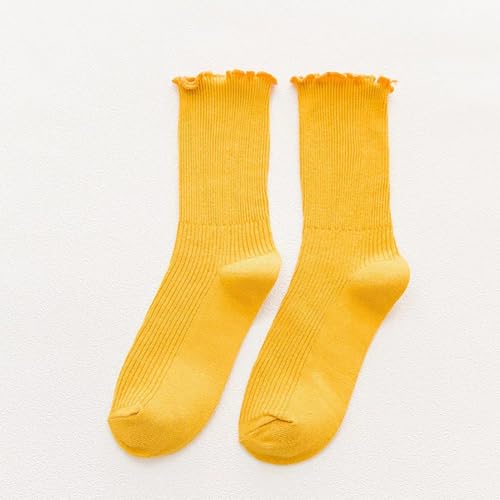 2 Pairs Cute Ruffle Socks Frilly Ankle Socks Warm Soft Crew Socks Casual Dress Socks Solid Color Knit Socks Short Boot Socks Socks Yellow2