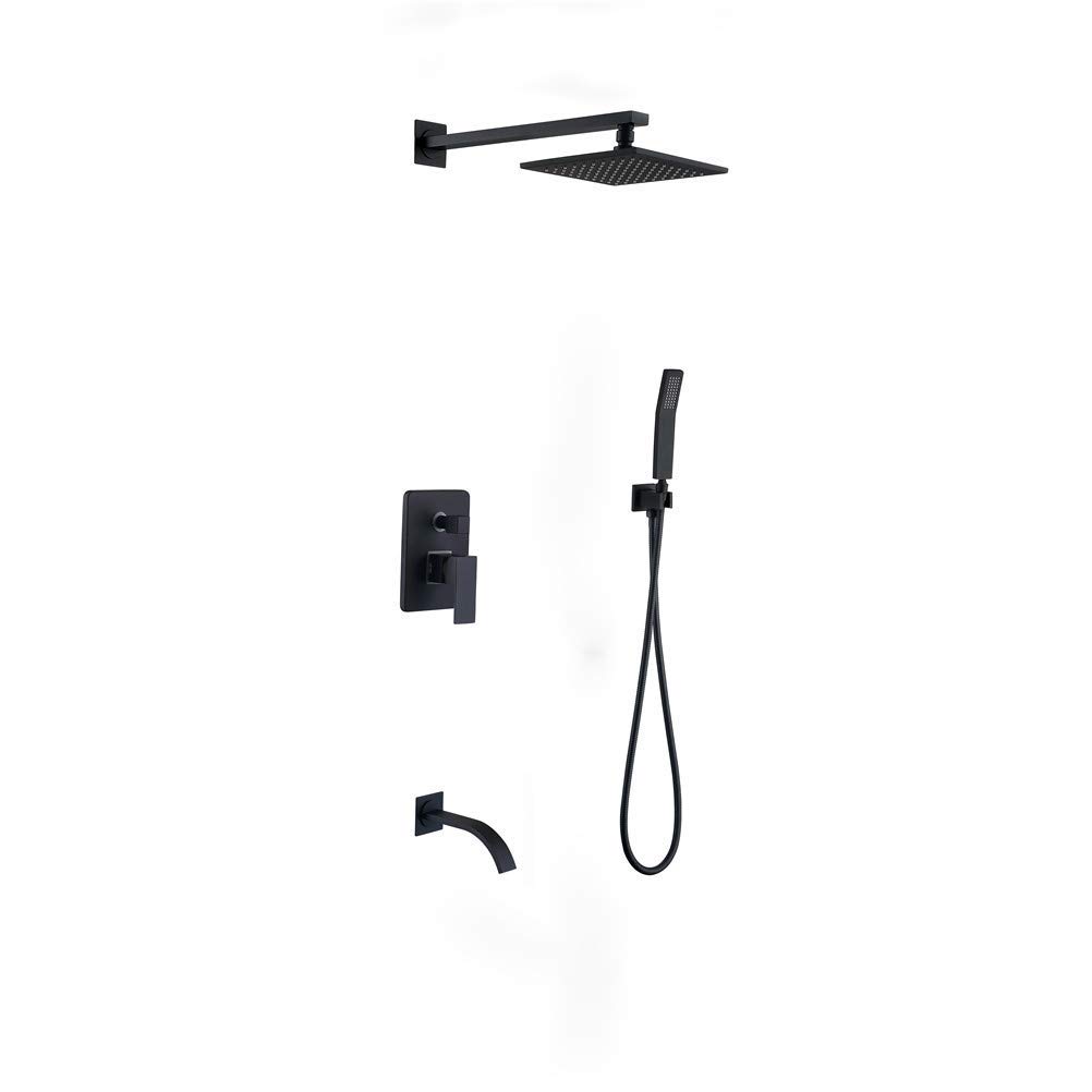 GLJTUO Shower Faucet Rainfall Brass Set Black Square 8" Rainfall Shower Mixer tap Bathroom Bathtub Faucet Waterfall Bath Solid Brass Shower System, B Decoration,C