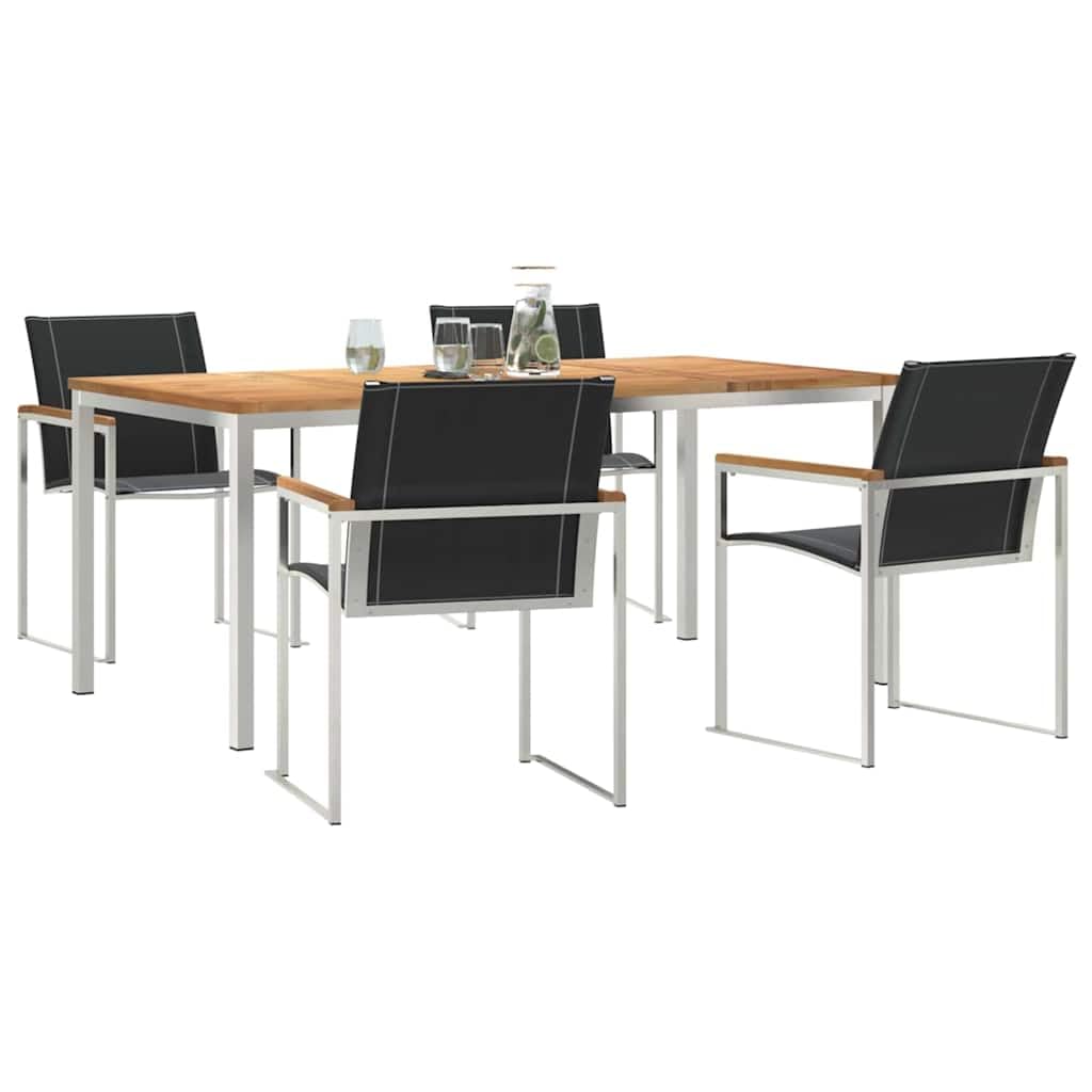Juego de muebles de jardín de madera maciza de acacia, 5 unidades, mesa y 4 sillas, muebles de balcón, muebles de terraza, jardín, balcón